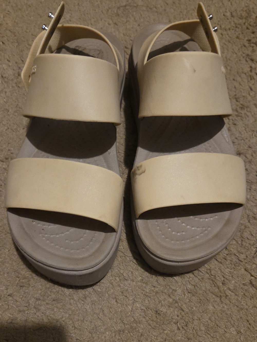 CROCS Women's Cream Double-Strap Platform Sandals